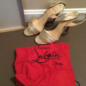 Christian Louboutin Marie gold calf laminato Sahara heeled sandals